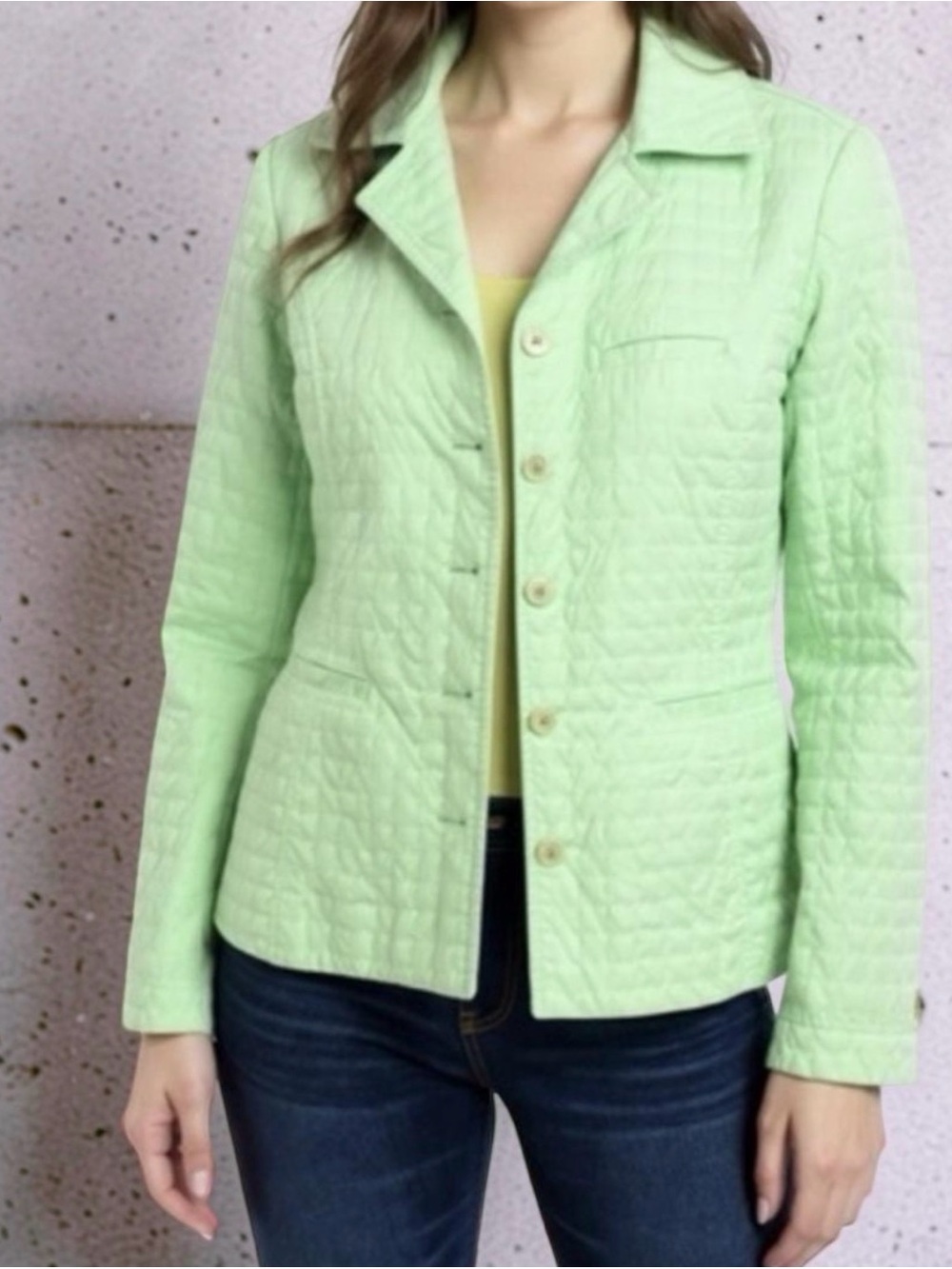FACONNABLE Quilted Water Resistant Jacket Button Front Green Sz L